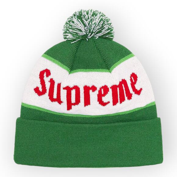 Supreme Alpine Beanie Green FW22 NEW Pompom Cuff Jacquard Knit Logo